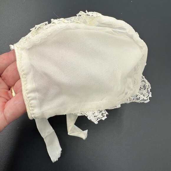 Vintage Frilly Baby Bonnet Lace Ruffle Infant Christening Hat Heirloom - Picture 8 of 16